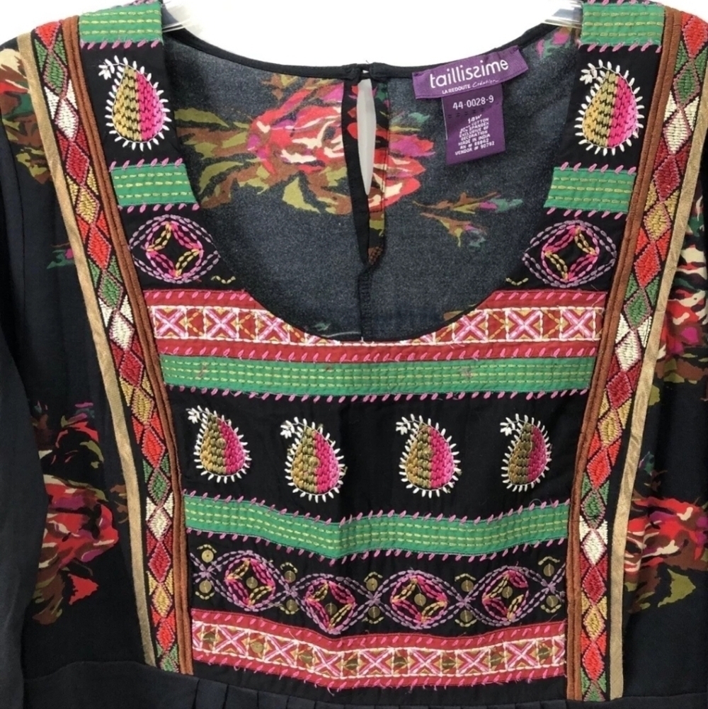Plus size La Redoute Taillissime floral embroidered bib scoop neck dress - Picture 6 of 9